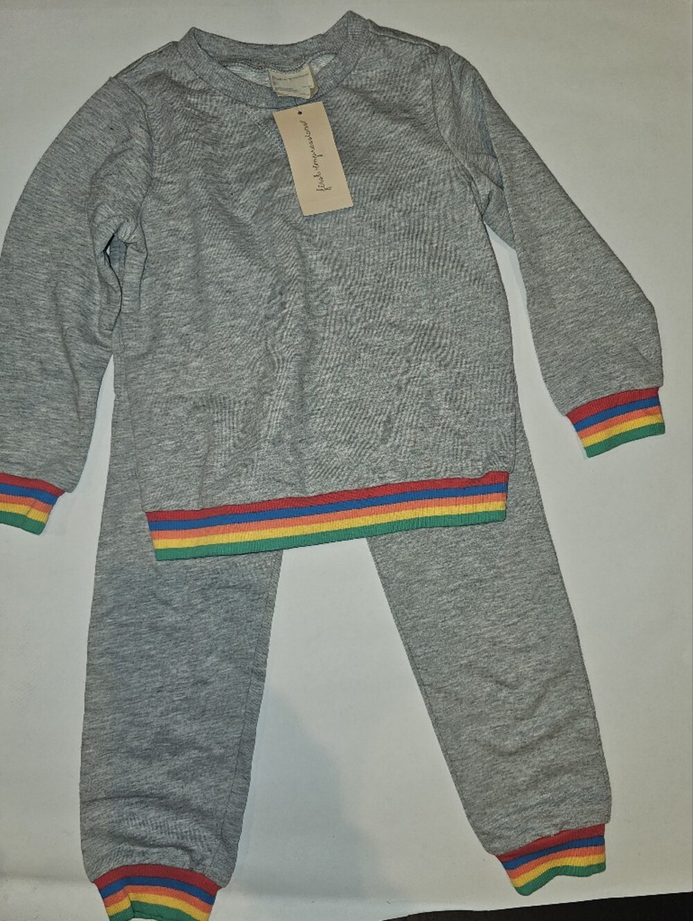 NWT | 3T | First Impressions | Heather Gray Rainbow Trim 2-Piece Outfit Set